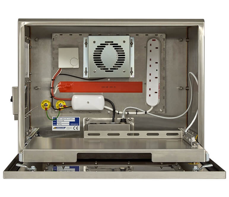Armario SPRI-200Z abierto para impresoras de etiquetas industriales Brother