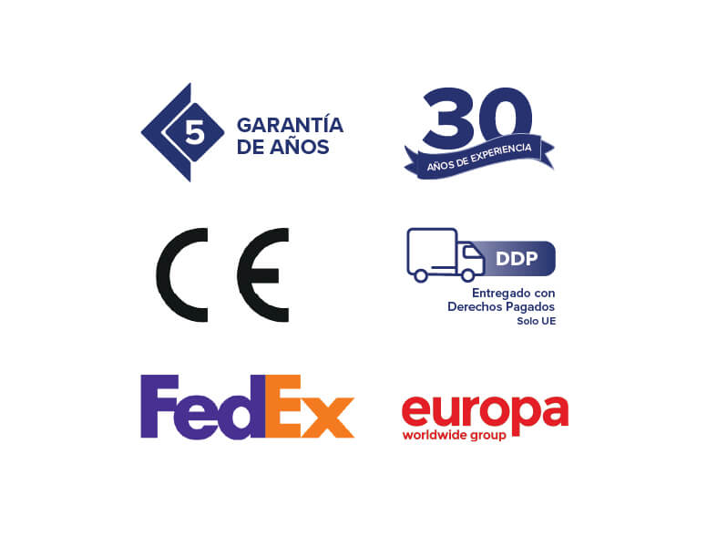 Iconos que representan las garantías, las acreditaciones y las opciones de envío de Armagard