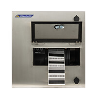 Gabinete resistente al agua para impresora de etiquetas Zebra ZT411 con solapa de acceso para etiquetas abierta
