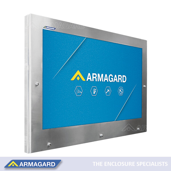 Armagard carcasa de monitor de acero inoxidable IP69K para proteger una pantalla en áreas donde se lava el equipo