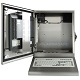 Armario pc compacto inox SENC-300 con teclado integrado - vista frontal puerta abierta