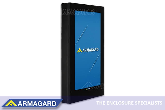 Carcasa de Armagard para señalización digital exterior para paradas de autobús en formato vertical