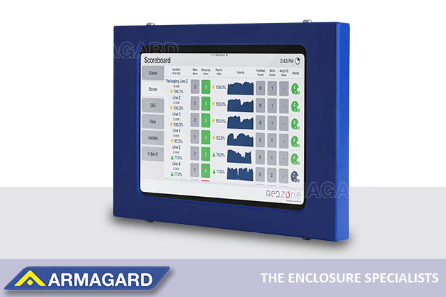 Vista frontal izquierda del gabinete para tablets IP65 para áreas de lavado