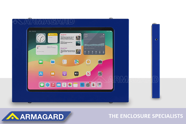 Vista frontal y lateral del gabinete para tablets Armagard
